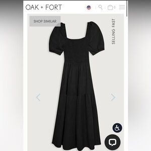NWT Oak + Fort Black Linen Smocked Tiered Midi Dress